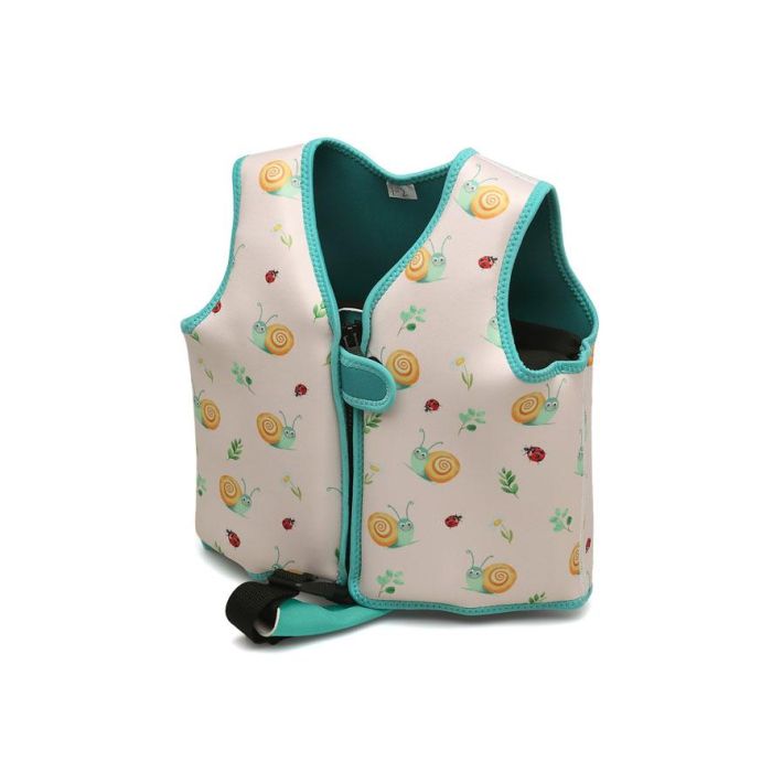 KioKids Chaleco Neopreno Flotación para Niños Caracoles Beige 2-3 Años, Corchos Extraíbles, Cierre Seguridad Reforzado, Peso Max 15kg 2