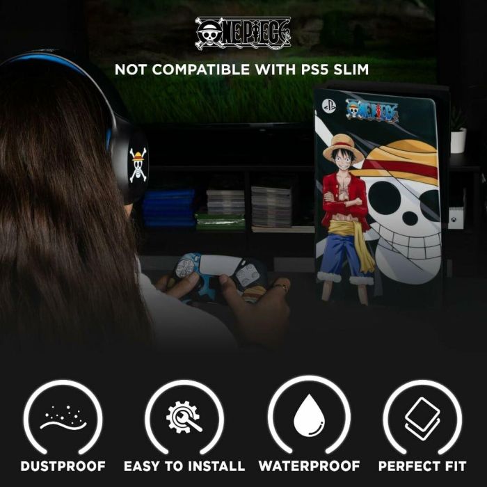 Konix KON1728086097607 Placa Frontal Protectora PS5 Silicona Antigolpes Antiarañazos Patrón Luffy Negro 4