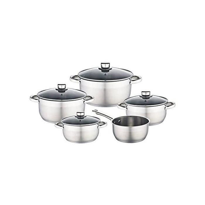 Baumalu 341979 Batería de Cocina de 9 Piezas de Acero Inoxidable, Incluye Ollas y Cacerolas, Tapas de Vidrio con Orificio de Vapor, Apta Lavavajillas 1 Baumalu 341979 Batería de Cocina de 9 Piezas de Acero Inoxidable, Incluye Ollas y Cacerolas, Tapas de Vidrio con Orificio de Vapor, Apta Lavavajillas 1