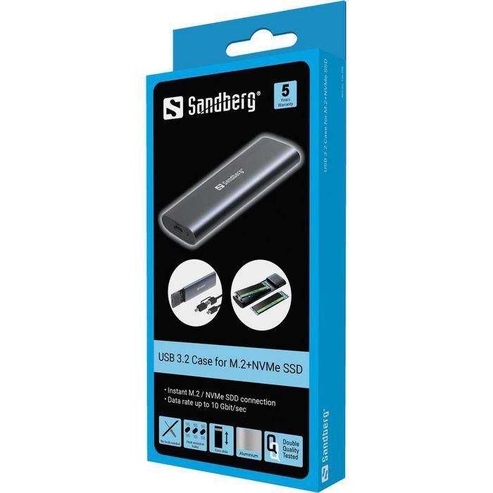 Sandberg Caja Externa USB 3.2 Gen 2 (10Gbps) para SSD M.2 y NVMe, Compatible USB-C y USB-A, Aluminio Sin Herramientas 6 Sandberg Caja Externa USB 3.2 Gen 2 (10Gbps) para SSD M.2 y NVMe, Compatible USB-C y USB-A, Aluminio Sin Herramientas 6