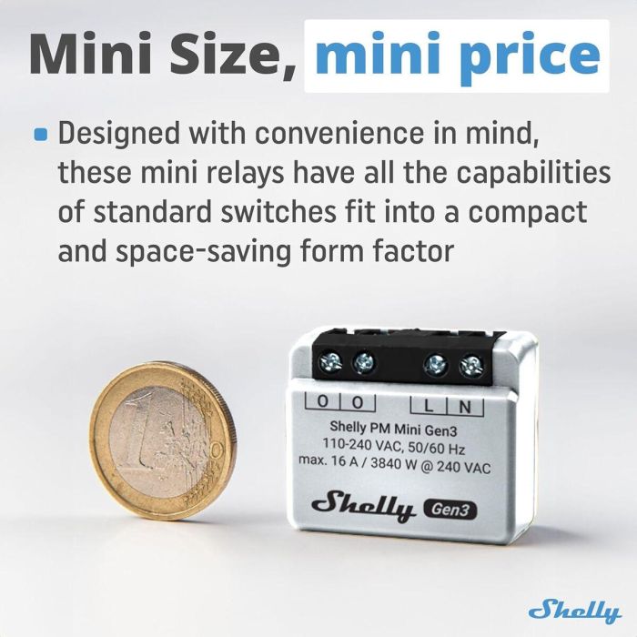 Shelly PM Mini Gen. 3 Relais WLAN BT Unterputz Interruptor inteligente inalámbrico 1P 8
