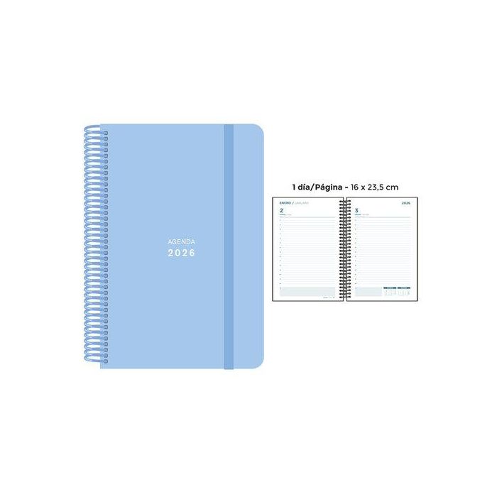 Agenda Anual (2026) Senfort Pastel Espiral Tapa Pp Con Goma 160X235 D/P Azul