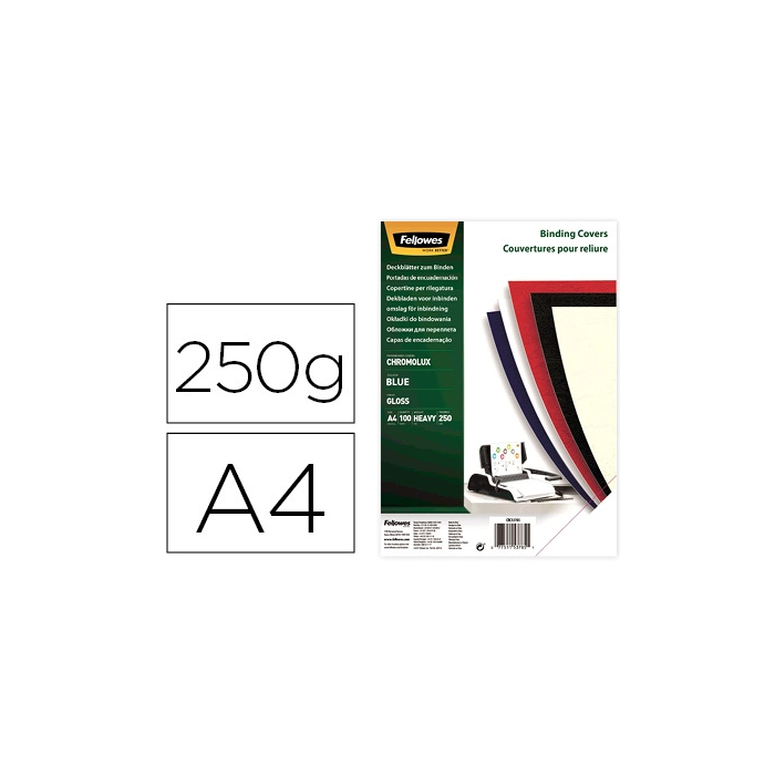 Fellowes Tapa Encuadernación Cartón Brillo Azul DIN A4 250 gr Pack 100 Unidades 0 Fellowes Tapa Encuadernación Cartón Brillo Azul DIN A4 250 gr Pack 100 Unidades 0