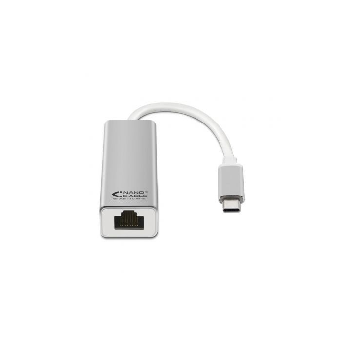 Nanocable 10.03.0402 Adaptador USB-C a Ethernet Gigabit 10/100/1000 Mbps RJ45 Aluminio 15 cm