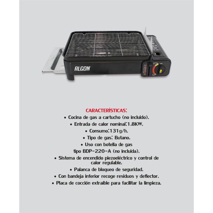 Algon Bbq Hornillo de Gas Portátil con Parrilla 43x28x11.2 cm – Ideal para Camping y Barbacoas al Aire Libre 4