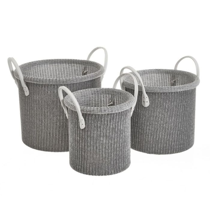 Cesta Multiusos Blanco Gris Poliéster (3 Unidades) Cesta Multiusos Blanco Gris Poliéster (3 Unidades)