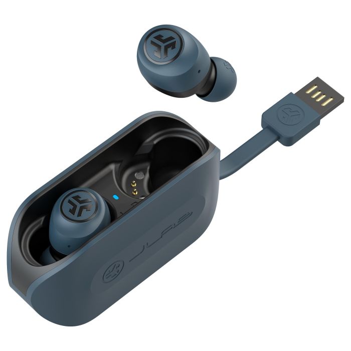 JLab GO Air True Auriculares Inalámbricos Bluetooth 5.0 IP44 Azul, Hasta 20h Batería con Estuche de Carga, Almohadillas Silicona 3 Tamaños 2