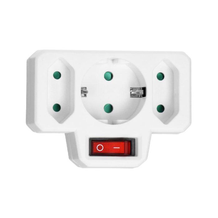 ORNO Regleta de enchufe 3 tomas con interruptor, 1 Schuko y 2 Europeas, ORAE13191(GS)