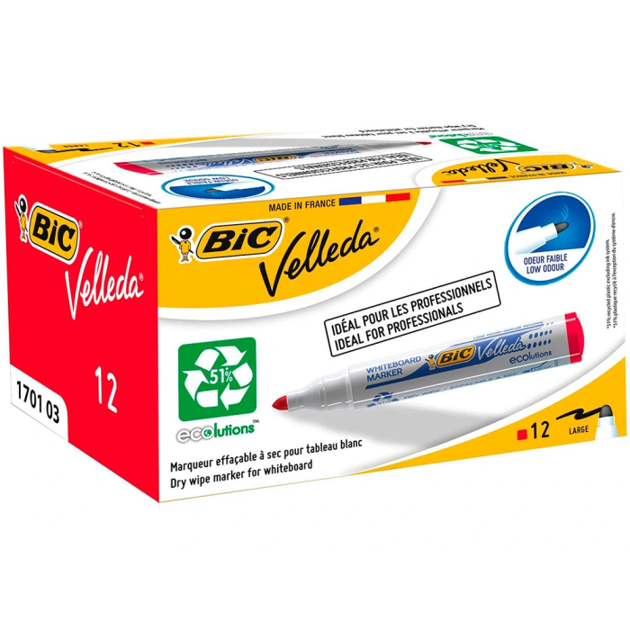 Velleda 1701 Marcador Pizarra Blanca Ecolutions Punta Redonda Rojo Caja 12 Ud 6