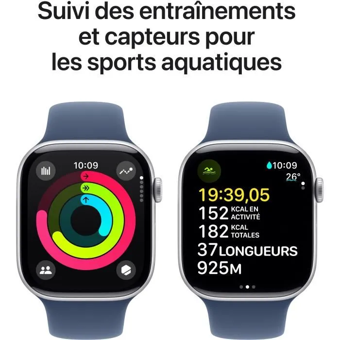 Apple Watch Series 10 GPS 46 mm Caja de aluminio plateada Correa deportiva vaquera M/L