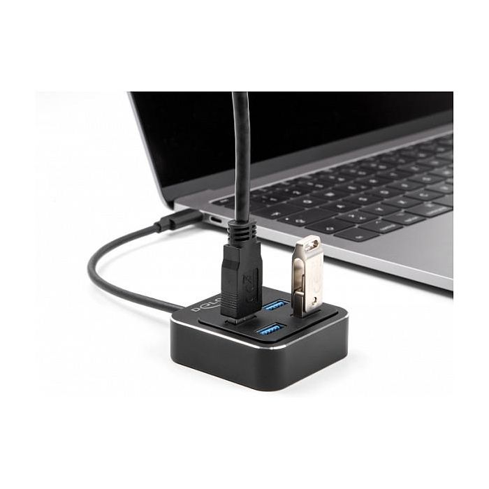 Delock Hub USB 3.2 Gen 2 Tipo-C con 4 Puertos USB Tipo-A, 10 Gbps, Negro, Aluminio y Plástico, Cable 0.19m 1