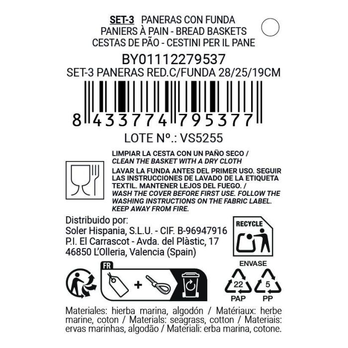 Inde Set 3 Paneras Redondas con Funda 28 cm, 25 cm, 19 cm 7