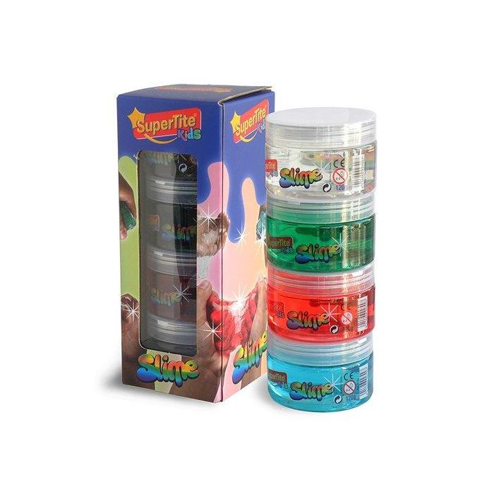 Juego Supertite Slime Bote 120Gr Surtido Colores Transparente Pack De 4