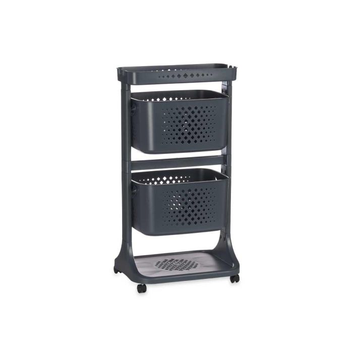 Kinvara Verdulero Plástico 2 Alturas con Ruedas, Color Antracita, Dimensiones 35x82x43 cm 1
