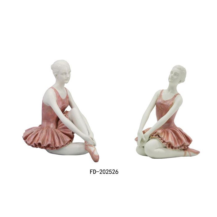 DKD Home Decor Figura Romántica de Resina Bailarina Rosa y Blanca 11x17x16 cm (2 Unidades)