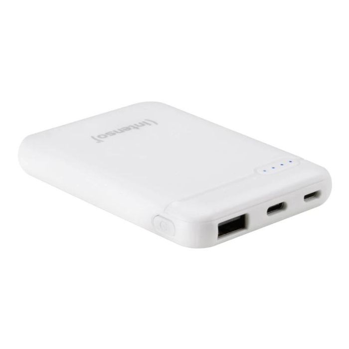 Intenso XS5000 Powerbank 5000 mAh Blanco, Batería Externa Portátil de Polímero de Litio con puertos USB-A, USB-C y microUSB para carga múltiple. 1