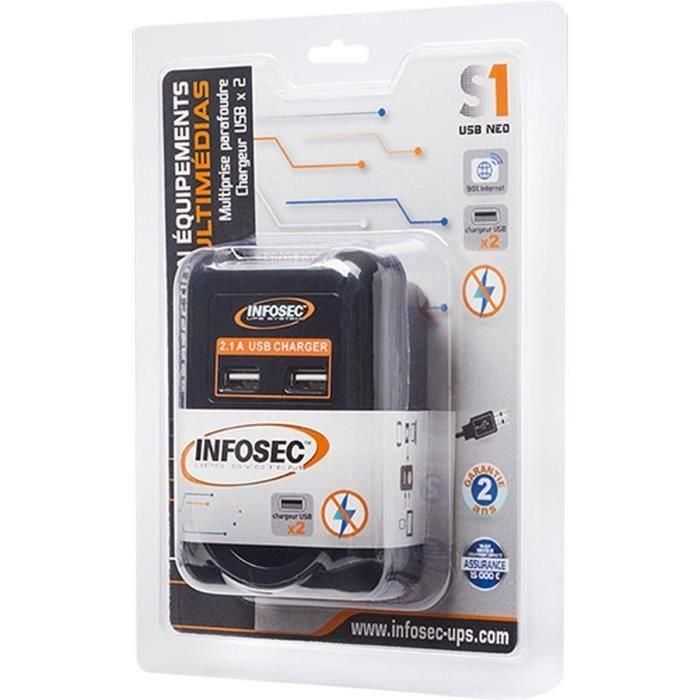 INFOSEC Protector contra sobretensiones S1 USB NEO - 1 conector FR + 2 puertos USB 3 INFOSEC Protector contra sobretensiones S1 USB NEO - 1 conector FR + 2 puertos USB 3