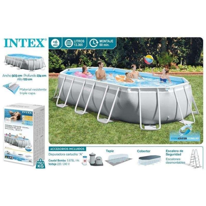 Intex Piscina Ovalada Desmontable Prism Frame 503x274x122 cm con Depuradora, Escalera, Cobertor y Tapiz (13365 Litros) 16