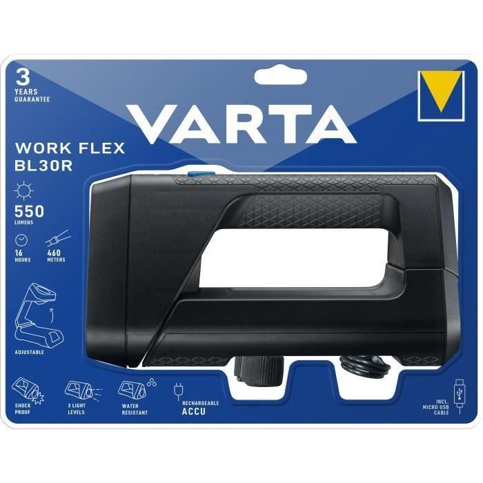 Luz portátil-VARTA-Work Flex BL30R-550lm-Potente-Iluminación regulable-IPX4-Cordón incluido-Recargable Luz portátil-VARTA-Work Flex BL30R-550lm-Potente-Iluminación regulable-IPX4-Cordón incluido-Recargable