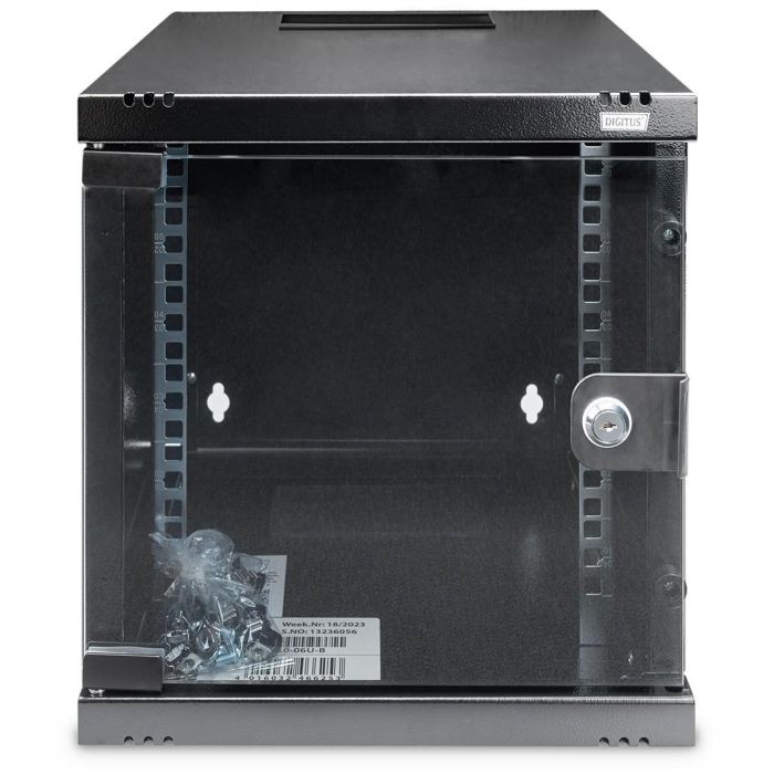 Digitus Armario mural 10" (254 mm) 6U, 312x300 mm (AnxP), negro, puerta de cristal, acero, capacidad 30 kg 6