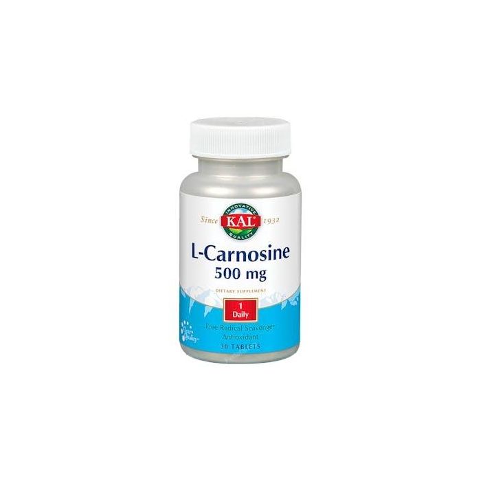 Kal L-Carnosine 500 mg, 30 comprimidos. Dipeptido de Beta-alanina y L-histidina para cerebro, corazón, piel y músculo. Apto veganos.
