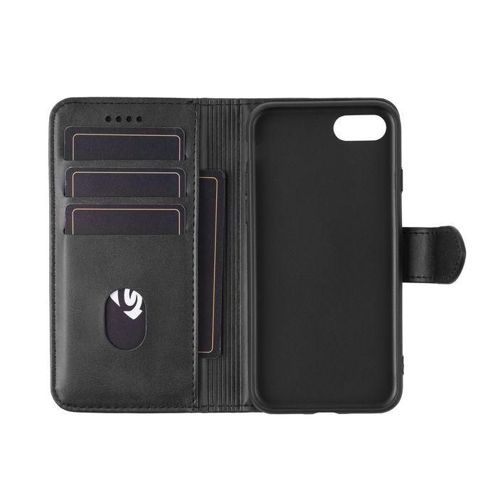 eSTUFF Funda Billetera PU para iPhone SE 2022/2020 Negra - Protección con Ranuras para 3 Tarjetas y Soporte 1