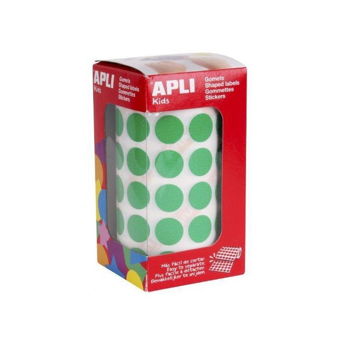 Apli Gomets Redondos 15 mm Rollo Verde -Rollo 2832 Unidades- Apli Gomets Redondos 15 mm Rollo Verde -Rollo 2832 Unidades-