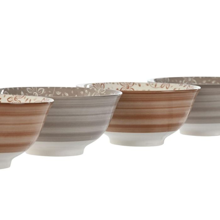 DKD Home Decor Bol Shabby de Porcelana Beige Marrón, 15 cm Diámetro, 7 cm Alto, Set de 4 con Flores, Apto Microondas y Lavavajillas 3