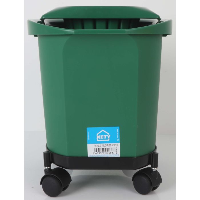 Cubo con ruedas 16L, asa y escurridor verde - Kety | Inde (6 Unidades) 1 Cubo con ruedas 16L, asa y escurridor verde - Kety | Inde (6 Unidades) 1