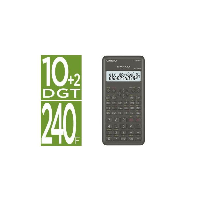 Casio Calculadora Cientifica Negra 12 Y 10+2 Dígitos 240 Funciones Fx-82Ms-2