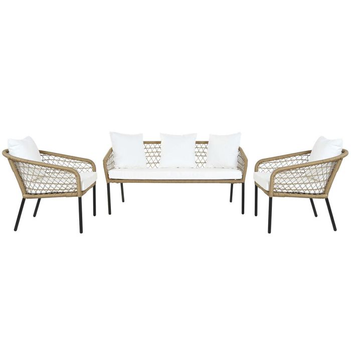 Conjunto de Mesa con 3 Sillones DKD Home Decor Blanco 137 x 73,5 x 66,5 cm ratán sintético Acero 4