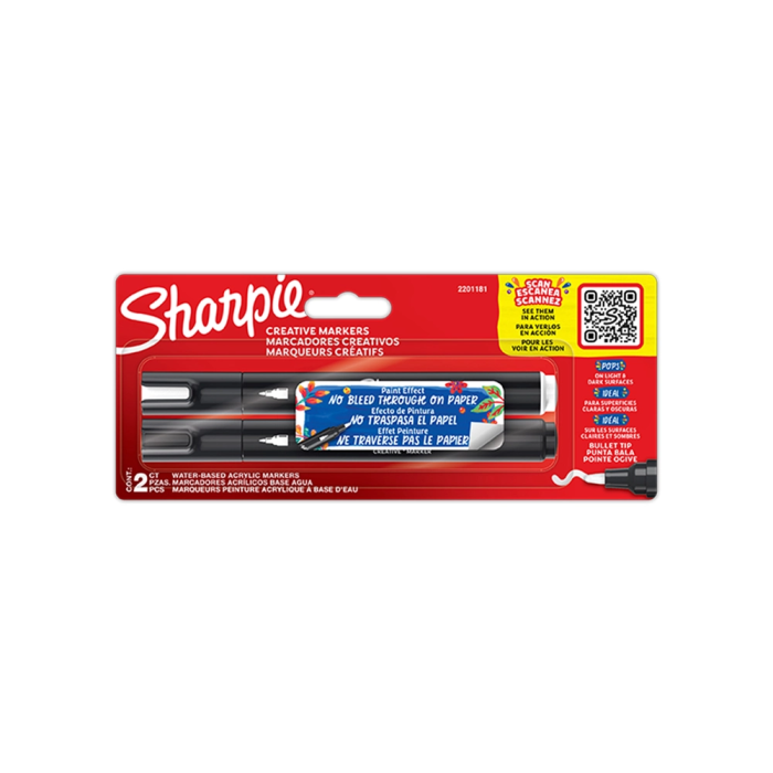 Sharpie Rotulador Acrílico Punta Redonda Blíster 2 Unidades Blanco y Negro para Múltiples Superficies 1