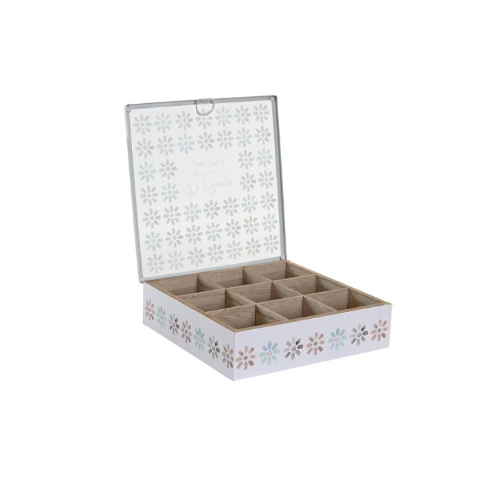 DKD Home Decor Caja para Infusiones Urban Azul Celeste Gris 24x24x7 cm MDF y Cristal Hecho a Mano 2