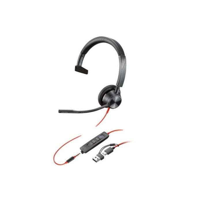Poly 8X218AA Auricular Monoaural Blackwire 3315 para Microsoft Teams, Micrófono, USB-C/A y Jack 3.5mm, Negro
