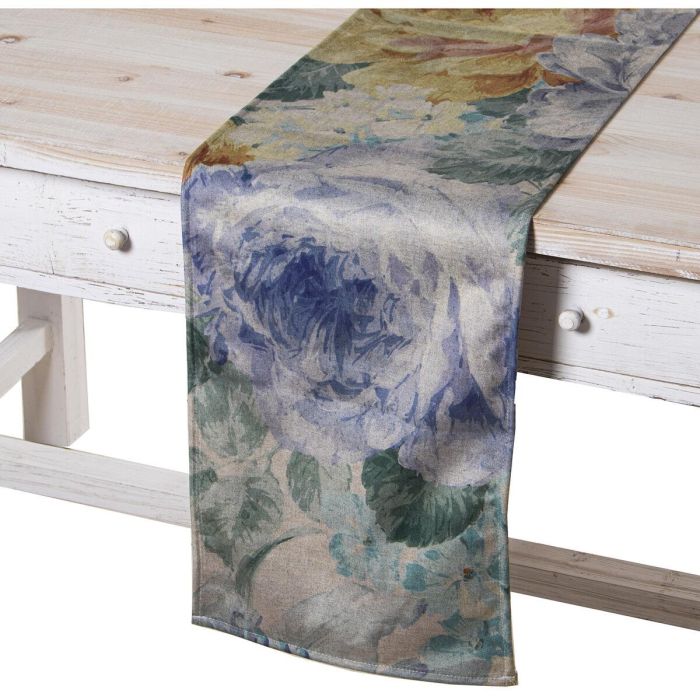 Camino de Mesa Alexandra House Living Azul Textil 180 x 30 cm Terciopelo Floral Bordado 2