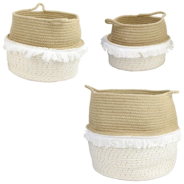 Home Deco Factory Juego de 3 Cestas Thai con Flecos Decoración Hogar Mirage 3