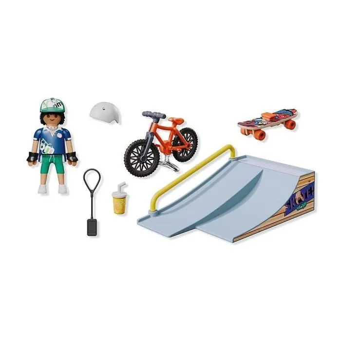 Playmobil Snowboarder con rampa y accesorios (bicicleta BMX, monopatín, casco, gorra, MP3) 3