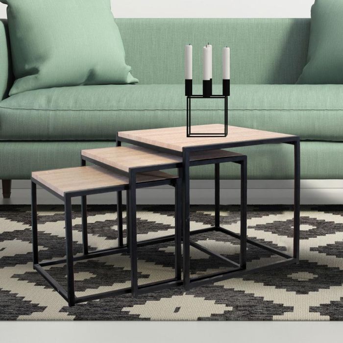 Home Deco Factory Juego de 3 Mesas Nido Cuadradas Metal y Madera Medidas 45x45x45cm 40x40x40cm 35x35x35cm 2