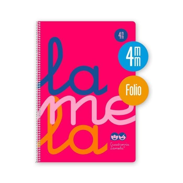 Lamela Cuaderno Espiral Folio 90g Cuadrovía 4mm con Margen 80 Hojas Cubierta PP Rosa Fluorescente (Pack 5 Unidades) (5 Unidades)