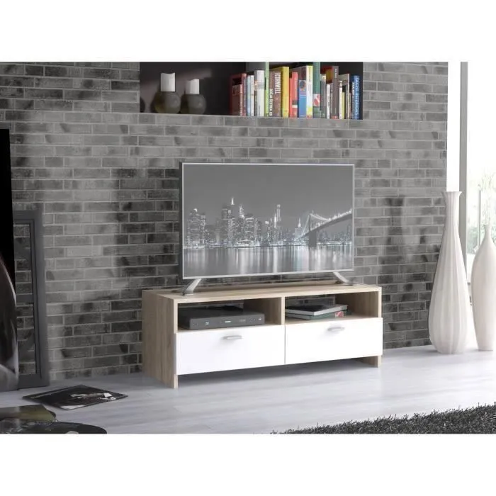 FINLANDEK Mueble TV HELPPO contemporáneo blanco mate con efecto roble - An. 95 cm 1