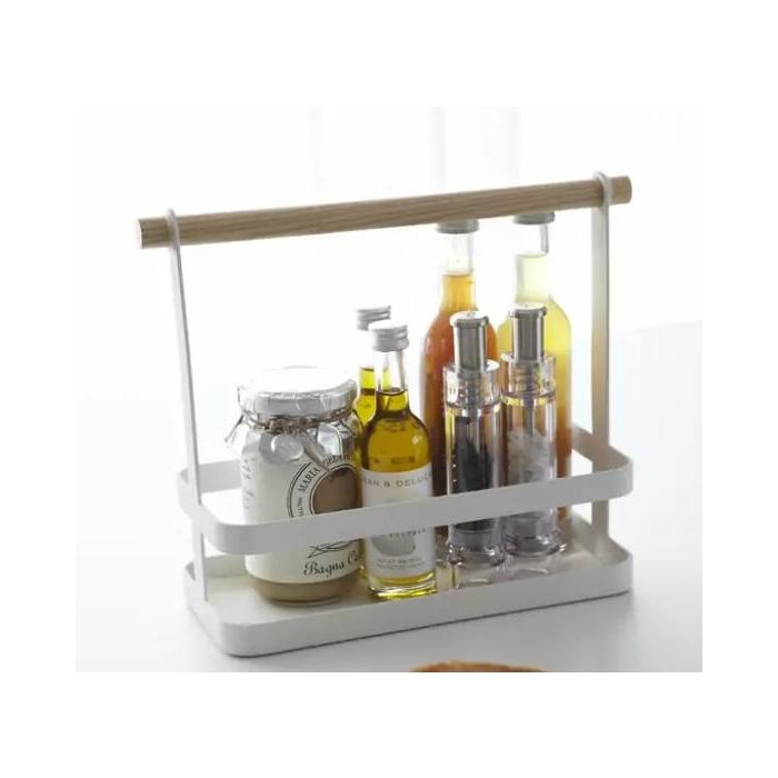 DKD Home Decor Organizador de Cocina Especiero Yamazaki 22 para Aceites y Especias de Metal y Pino, Colores Blanco Natural, 10x24x20 cm 3