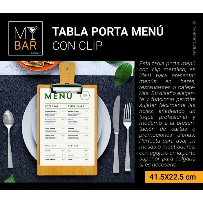 Tabla Porta Menú con Clip 41.5 x 22.5 cm My Bar - Inde (24 Unidades) 5 Tabla Porta Menú con Clip 41.5 x 22.5 cm My Bar - Inde (24 Unidades) 5