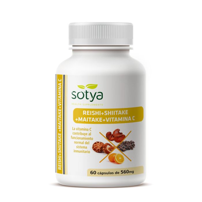 SOTYA Reishi-Maitake-Shiitake con Vitamina C para el Sistema Inmune, Sinergia de Hongos, 60 Cápsulas
