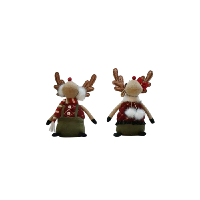 DKD Home Decor Figura Reno Navidad Alpina Poliester Verde Rojo Marrón 11x30x22 cm Set 4 Unidades Surtidas