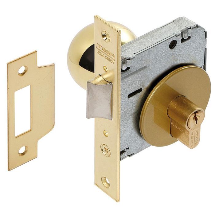 TESA 3920 Lp Cerradura de Embutir Llave-Pomo Bola para Puertas de Madera, Cilindro Europerfil TE5, Eje 85mm, Entradas 40/50mm