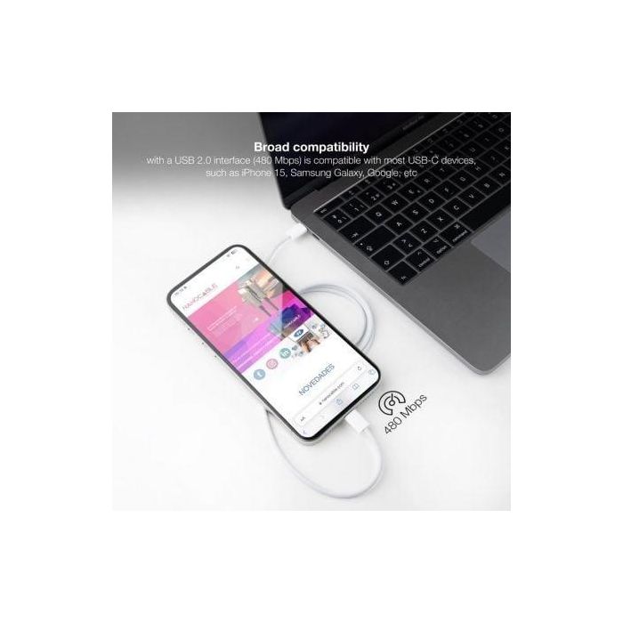 Nanocable 10.01.6001-CO Cable USB-C a USB-C 2.0 Carga Rápida PD/QC 60W 480Mbps 1m Blanco Mallado para iPhone 15 4 Nanocable 10.01.6001-CO Cable USB-C a USB-C 2.0 Carga Rápida PD/QC 60W 480Mbps 1m Blanco Mallado para iPhone 15 4