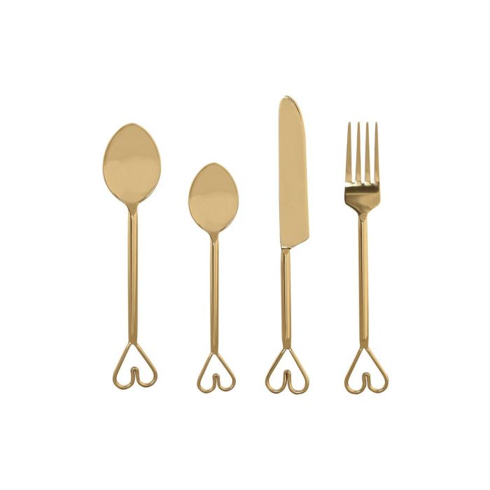 DKD Home Decor Cubertería Glam Acero Inoxidable Dorado, Set de 16 Piezas, Diseño Corazón, Apto Lavavajillas 0 DKD Home Decor Cubertería Glam Acero Inoxidable Dorado, Set de 16 Piezas, Diseño Corazón, Apto Lavavajillas 0