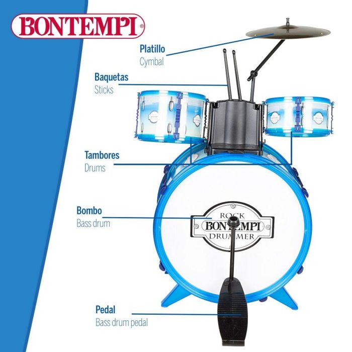 Batería Musical Bontempi Azul Plástico 85 x 68 x 65 cm (9 Piezas) (2 Unidades) 4 Batería Musical Bontempi Azul Plástico 85 x 68 x 65 cm (9 Piezas) (2 Unidades) 4