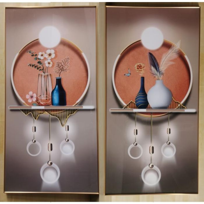 DKD Home Decor Set de 2 Cuadros Glam Beige Naranja con Diseño de Jarrones 160x80 cm y 3 cm de Profundidad, Aluminio y MDF