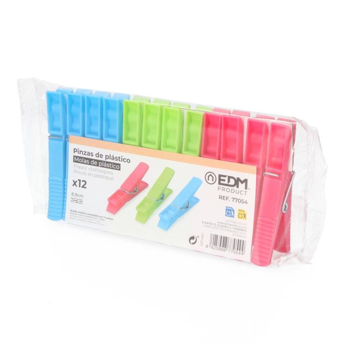 Edm 12 pinzas de plástico para ropa, colores variados, 9 cm 1